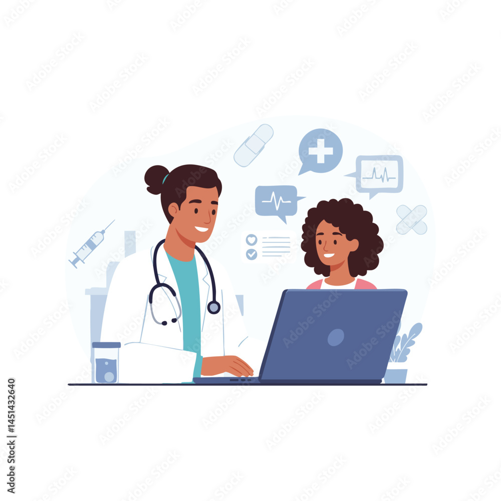 Telemedicine doctor online consultation with patient using laptop for healthcare Telemedicine doctor online consultation with patient using laptop for healthcare