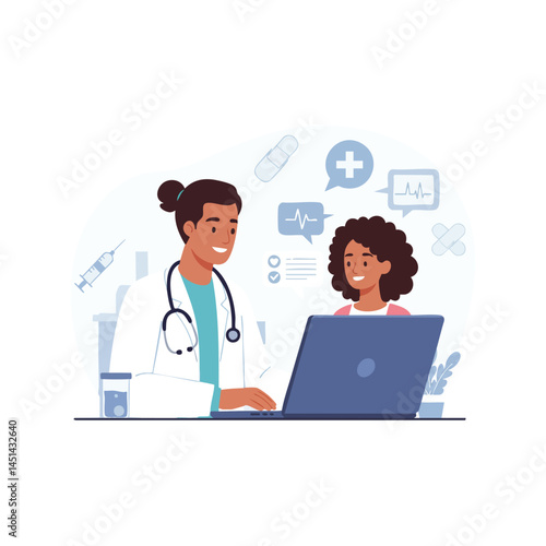 Telemedicine doctor online consultation with patient using laptop for healthcare
