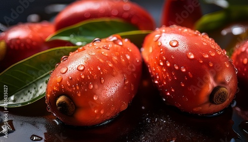 Fresh Peach Palm Fruits with Water Droplets