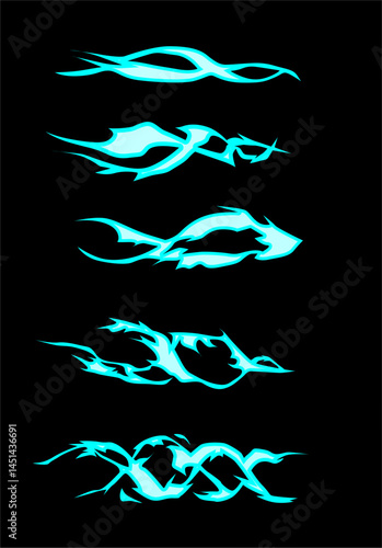 Collection of abstract flame stickers Cartoon shock animation frames anime blue fire flame vector
