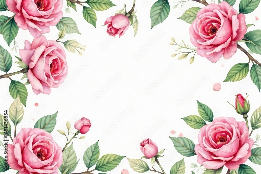 Delicate watercolor roses & leaves, repeating pattern, spring, romantic, print Delicate watercolor roses & leaves, repeating pattern, spring, romantic, print
