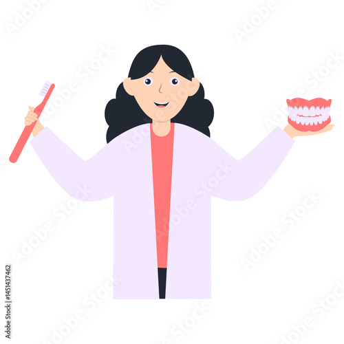 Illustration of Dental Care. Vector Cartoon Character