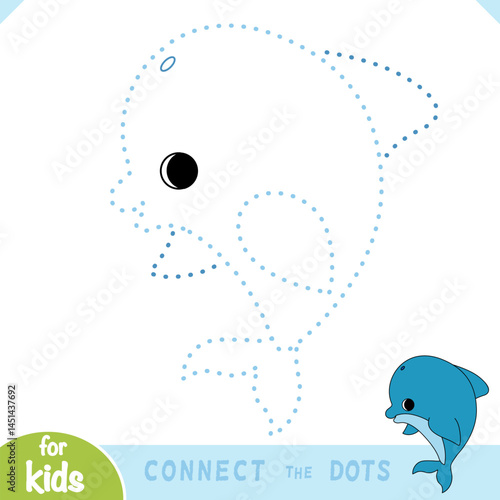 Connect the dots, education game for children, Cute cartoon dolphin