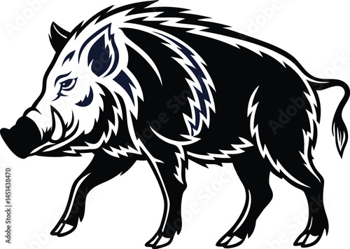Vector silhouette of pig on a plain white Background
