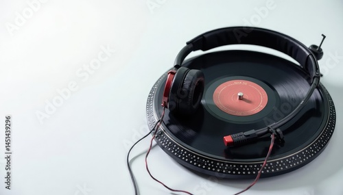 Turntable and headphones on a white background , deck, clean, music