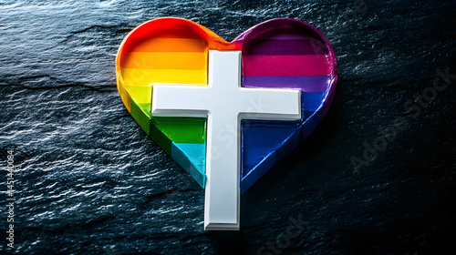A rainbow cross with a white cross in the middle