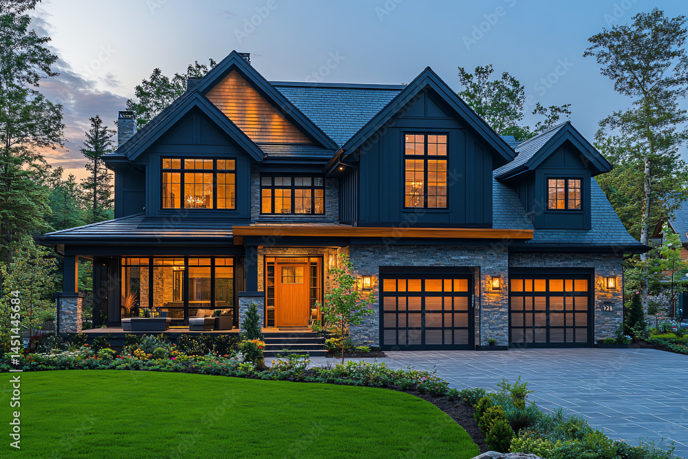 Elegant modern house with wrap-around porch, bathed in soft light. Contemporary teal and cream design, perfect for real estate, home improvement, and family-themed ads. Elegant modern house with wrap-around porch, bathed in soft light. Contemporary teal and cream design, perfect for real estate, home improvement, and family-themed ads.
