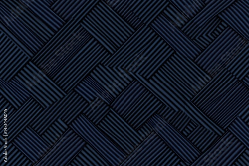 Dark navy blue, geometric, woven pattern with diagonal lines and squares.  Intricate, repeating design