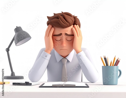 Stressed Businessman: A 3D Rendered Depiction of Workplace Anxiety