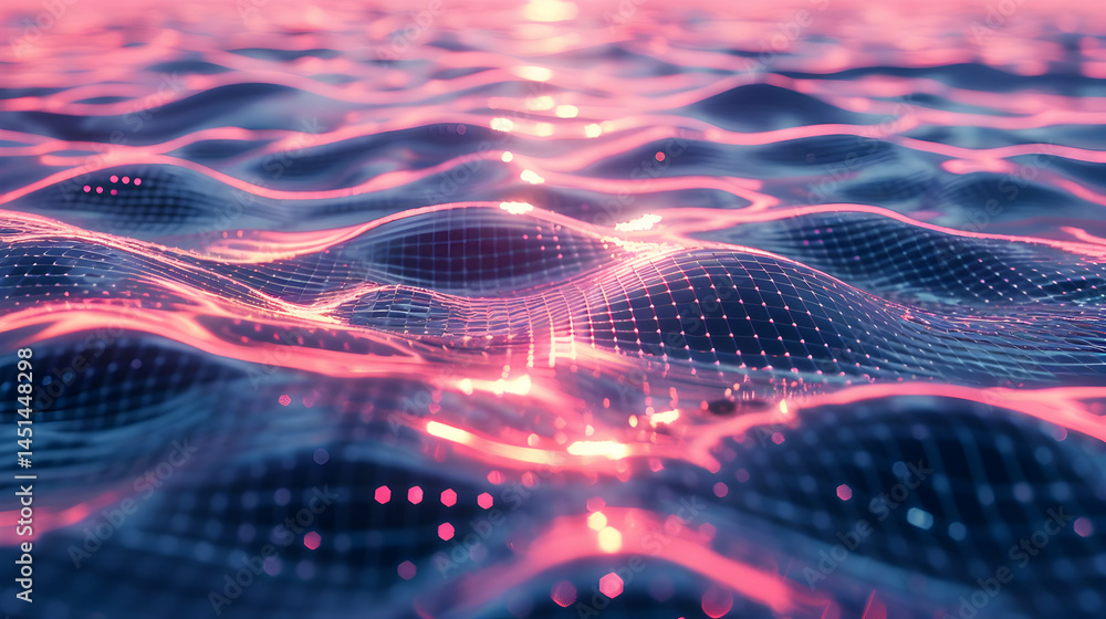 Fototapeta premium Abstract digital depiction of rippling, luminous surface.