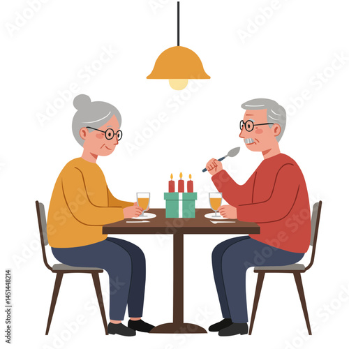 Senior at Christmas table - cozy holiday scene with elderly person at festive table adorned with traditional dishes and twinkling lights, radiating warmth and family comfort.