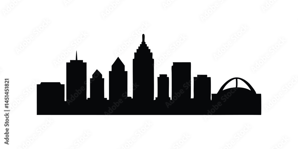 Obraz premium Black and white city skyline silhouette with modern urban buildings