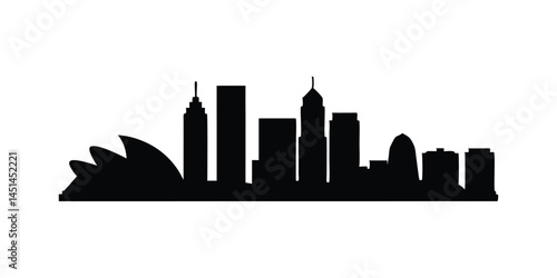 Black and white city skyline silhouette with modern urban buildings
