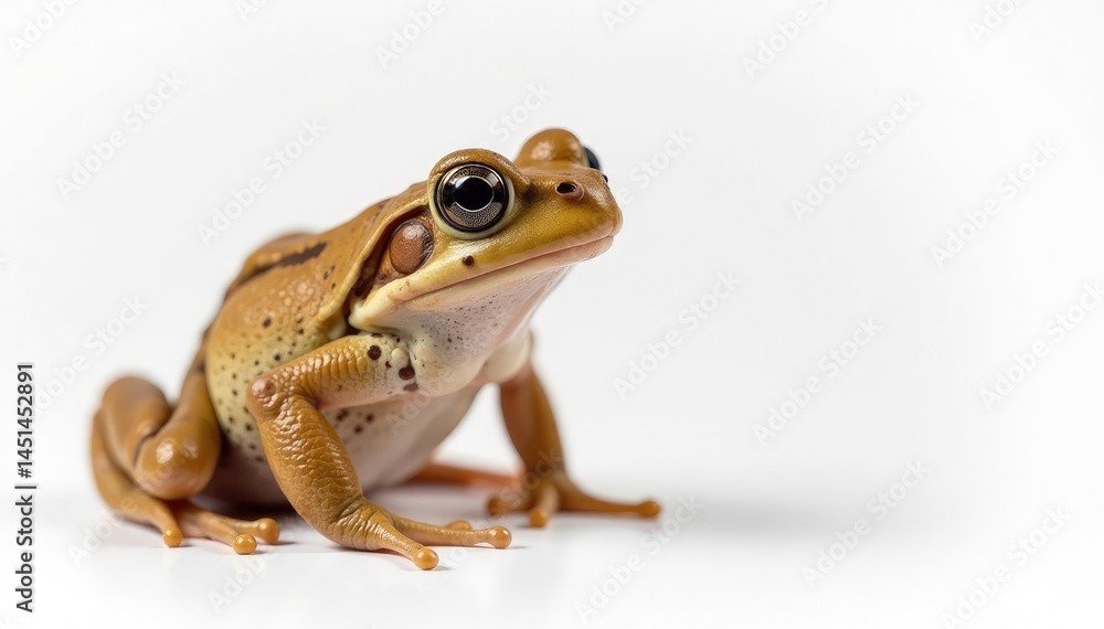 Fototapeta premium Single brown frog isolated on pure white backdrop , white background, sitting, macro