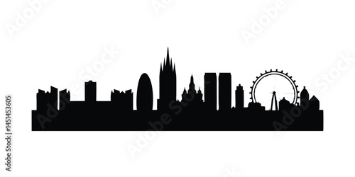 Black and white city skyline silhouette with modern urban buildings