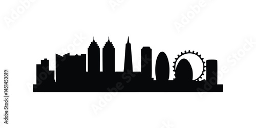 Black and white city skyline silhouette with modern urban buildings