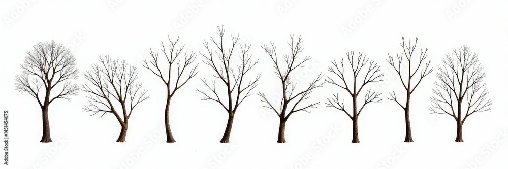 A bunch of bare branches with different shapes and sizes isolated against a white background, size, unique A bunch of bare branches with different shapes and sizes isolated against a white background, size, unique