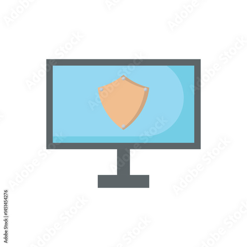 computer monitor displaying a shield, ideal for cyber defense, antivirus software, or internet safety concepts.