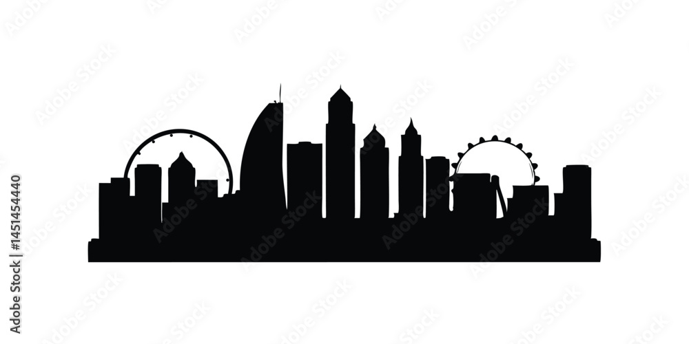 Fototapeta premium Black and white city skyline silhouette with modern urban buildings