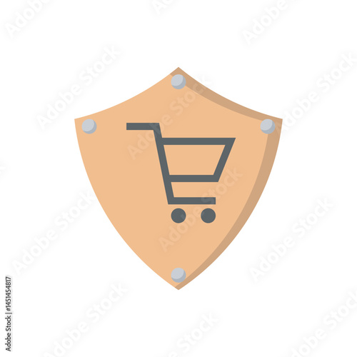 Shopping security shield icon. vector icon of a shopping cart on a shield, signifying secure e-commerce, safe online shopping, or retail insurance.