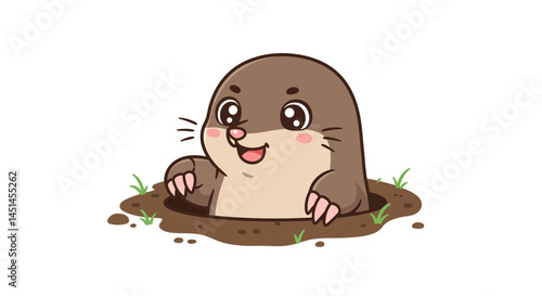 A Cheerful Cartoon Mole Pops Out Of Its Underground Burrow With A Happy Expression Its Paws Raised In Greeting Against A Clean White Background In A Colorful And Illustrative Vector Style