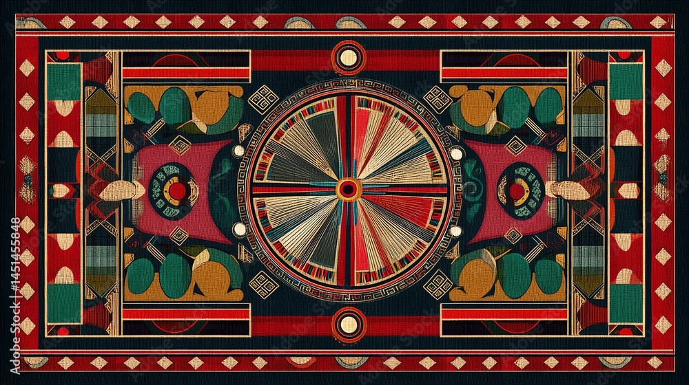 Colorful geometric design with circular patterns and vibrant details.