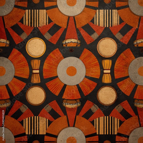 Obraz na płótnie Colorful geometric pattern featuring drums and circular shapes. w salonie