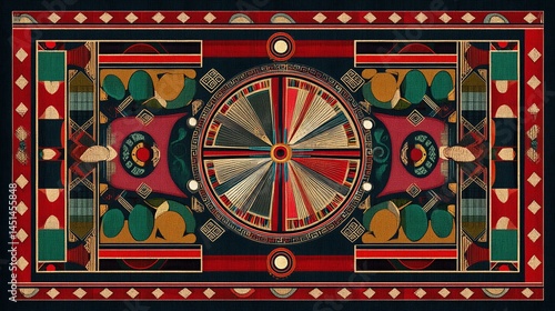 Obraz na płótnie Colorful geometric design with circular patterns and vibrant details. w salonie