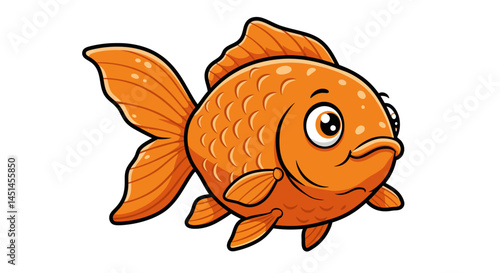 A Charming Cartoon Goldfish Swims Its Bright Orange Scales Gleaming In The Stylized Vector Light Eyes Wide With Playful Curiosity While Bubbles Float Around In A Clean Minimal Illustration
