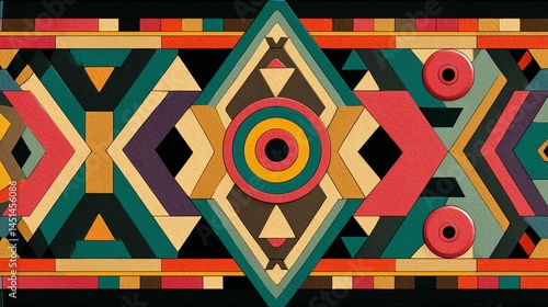 Obraz na płótnie Colorful geometric pattern with vibrant shapes and bold colors on a black background. w salonie