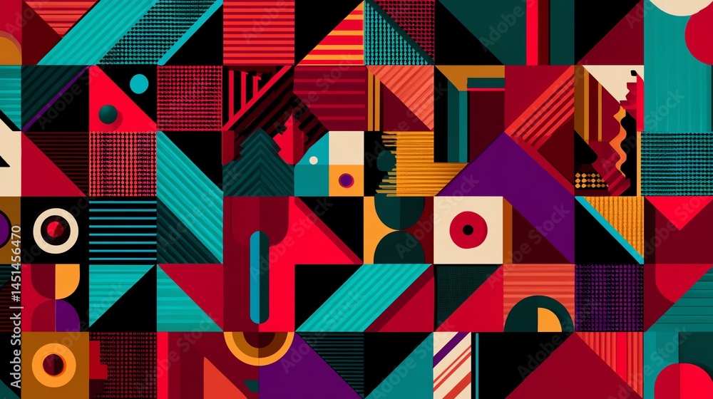 Colorful geometric patterns with vibrant shapes and designs, perfect for digital projects.