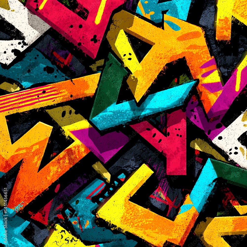 Colorful graffiti style letters on a textured background.