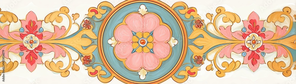 Colorful ornamental pattern on a white background, ideal for design.