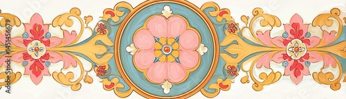Colorful ornamental pattern on a white background, ideal for design.