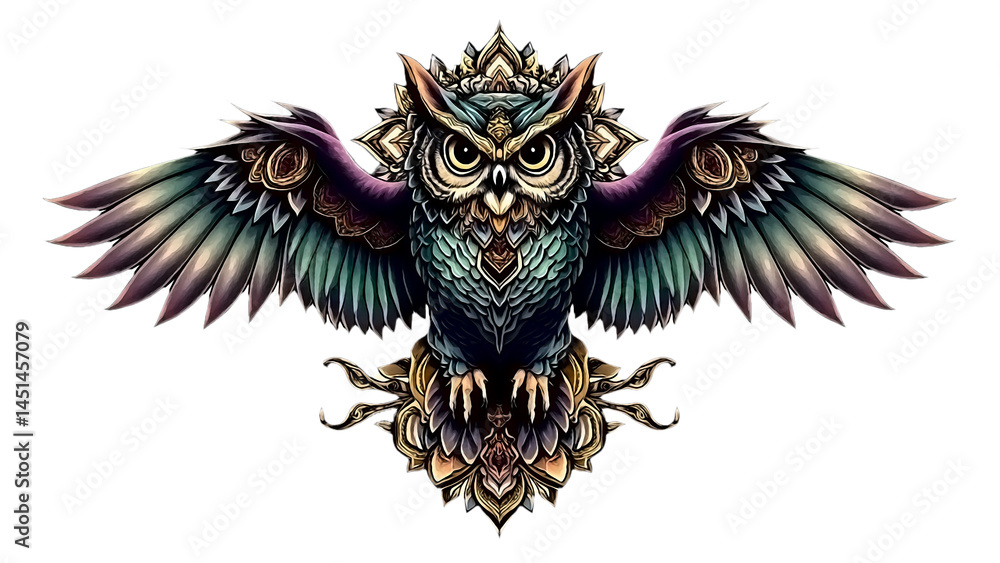 Obraz premium PNG Watercolor Owl with Mandala Art Concept