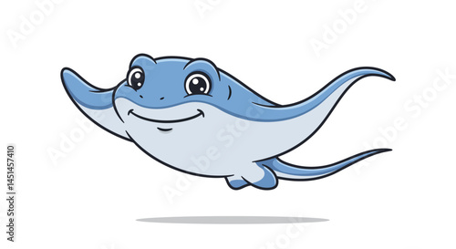 A Charming Cartoon Stingray Glides Gracefully With A Gentle Smile Its Light Blue Body And Friendly Eyes Creating A Sense Of Peaceful Underwater Exploration In A Playful Vector Style Drawing