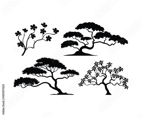 Flat Dogwood Tree Silhouette Vector Template