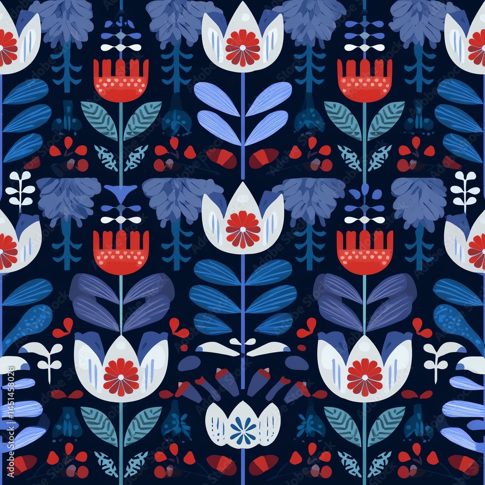 Colorful floral pattern design on a dark background.