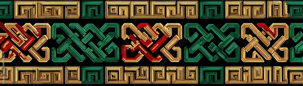 Colorful intricate pattern with geometric motifs and vibrant colors.