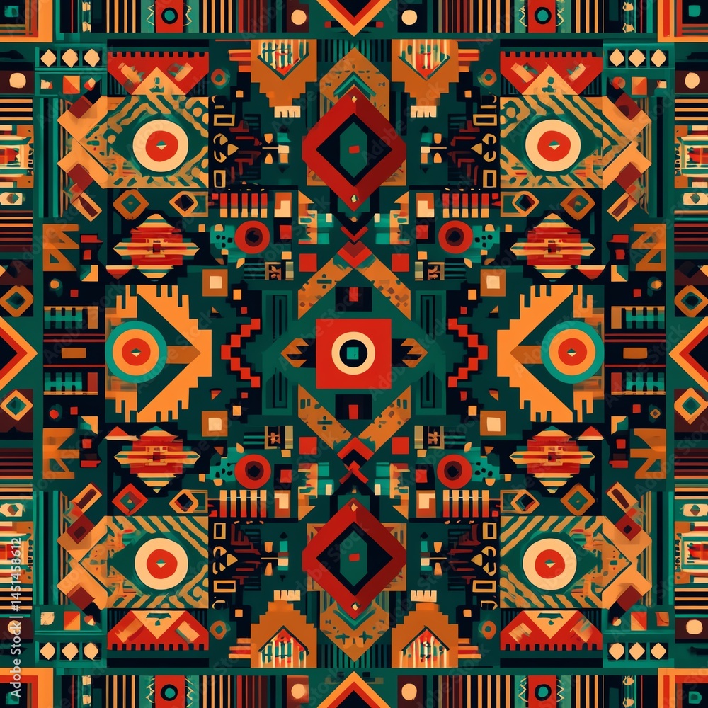 Colorful geometric pattern on a dark background, vibrant and dynamic design.