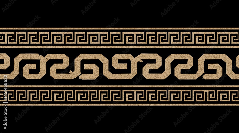 Decorative border design with Greek patterns on a black background.