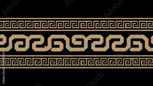 Obraz na płótnie Decorative border design with Greek patterns on a black background. w salonie