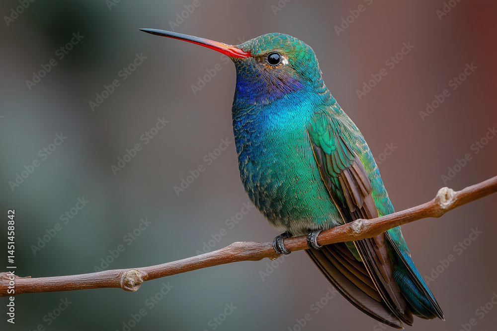 Obraz premium Broad-Billed Hummingbird with Colorful Backgrounds in Blooming Garden