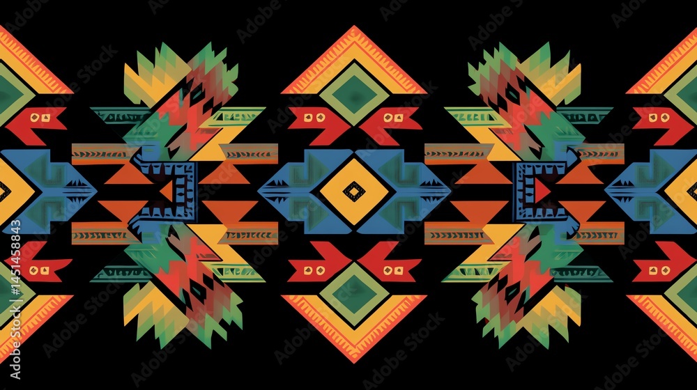 Colorful geometric pattern on a black background, vibrant and eye-catching design.