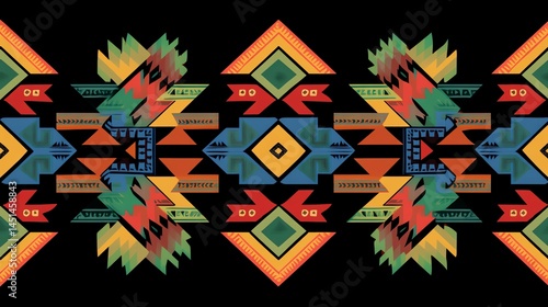 Colorful geometric pattern on a black background, vibrant and eye-catching design.