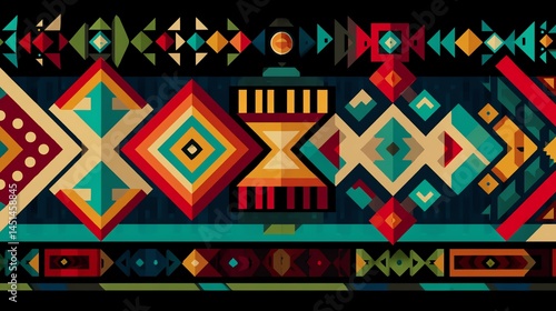 Obraz na płótnie Colorful geometric patterns on fabric, vibrant design, artistic textile background. w salonie
