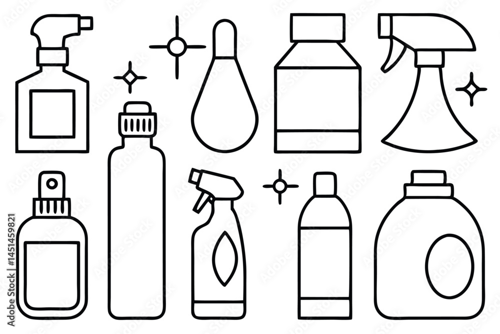 Fototapeta premium Disinfectant Solution Spray Bottle Line Art