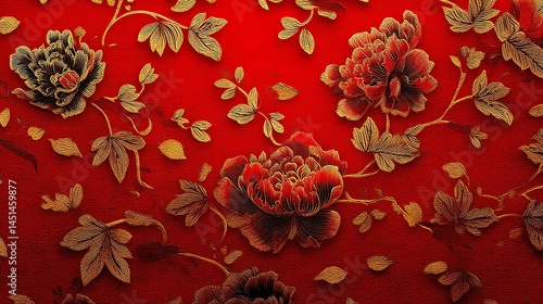 Obraz na płótnie Colorful floral pattern on a vibrant red background. w salonie