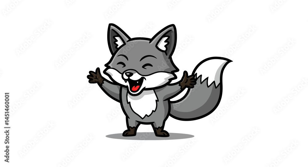 A Cheerful Grey Cartoon Fox With Its Arms Raised Is A Delightful Vector Illustration Exuding Joy Radiating Positivity And Conveying A Sense Of Triumphant Success In A Modern Whimsical Style A Cheerful Grey Cartoon Fox With Its Arms Raised Is A Delightful Vector Illustration Exuding Joy Radiating Positivity And Conveying A Sense Of Triumphant Success In A Modern Whimsical Style