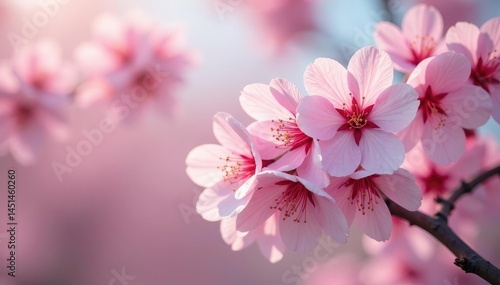 Delicate pink sakura blossoms, full bloom, soft petals, cherry, print, bloom